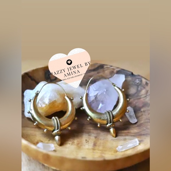 BOHO Gold Brass Round Spike Tribal Earrings - Picture 4 of 4